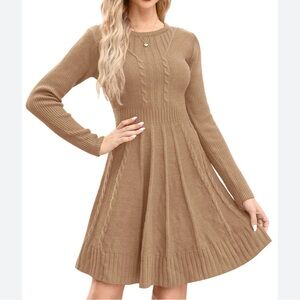 Maisolly Tan Knit Sweater Dress